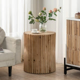 ZUN Retro Fashion Style Cylindrical Side Table with Vertical Texture Relief Design,Suitable for Living W757102860