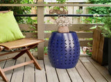9.4" Steel Patio End Table, Round Hollow Drum Side Table, Accent Table for Indoor and Outdoor, Blue 21472305
