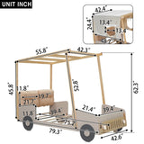 Wood Twin Size Car Bed with Pillow, Ceiling Cloth and LED, Natural WF309288AAM