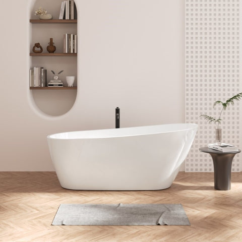 ZUN 67'' Acrylic Freestanding Soaking Bathtub with Integrated Slotted Overflow and Brushed Nickel W2568P166135