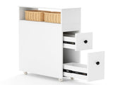 Slim White Bathroom Storage Cabinet , 2 Drawers 25668239