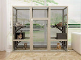 Large Outdoor Gray Wooden Catio Solid Wood Cat Enclosure with 5 Platforms & 2 Resting Boxes, W773P321839