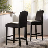 Set of 2, 26.25" Upholstered Counter Height Barstools with Nailhead Trim, Brown and Walnut, PU 62369.00PU