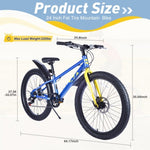 ZUN 24 Inch Bicycles , Fat Tire Mountain Bike for Boys and Girls Age 10 + Years ,Dual-Disc Brake,Shimano W1019P203878