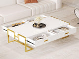 Modern White Rectangular Coffee Table with 4 Drawers and Gold Base in 47.3" N735P305626K