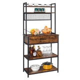 ZUN 5-Tier Kitchen Bakers Rack with 10 S-Shaped Hooks and 1 drawer , Industrial Microwave Oven Stand, 19675615