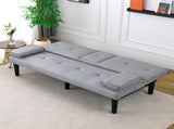 The 67-inch light gray PVC multi-functional sofa bed, with a foldable and cup holder design, makes W3371P354627
