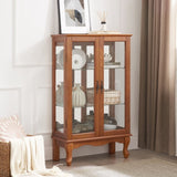 2 Doors Curio Cabinet with Tempered Glass Doors, Curio Cabinets with Mirrored Back Panel and W2275P177197