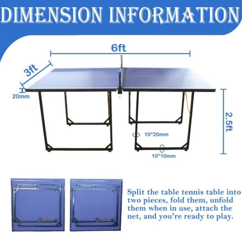 ZUN 6ft Mid-Size Table Tennis Table Foldable & Portable Ping Pong Table Set for Indoor & Outdoor Games 31727220