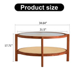 ZUN Modern minimalist circular double-layer solid wood coffee table, craft glass tabletop, second layer W1512P271071