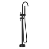 Freestanding Bathtub Faucet Floor Mount Tub Filler Matte Black, Swivel Gooseneck Spout with Cylinder W1243P316229