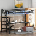 ZUN Metal Loft Bed Frame with Desk, No Box Spring Needed,Twin ,Black 29685501