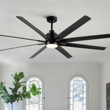 ZUN 72'' Indoor Smart Black Ceiling Fan with LED light and App Remote Control W1367P197402