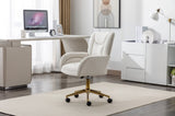 ZUN 005-Velvet Fabric 360 Swivel Home Office Chair With Gold Metal Base And Universal Wheels,Ivory 00123487