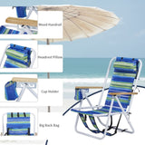 1pc Folding Beach Chair, 4 Position Portable Backpack Foldable Camping Chair with Headrest Cup 33362615