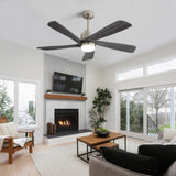 ZUN 52 Inch Modern Ceiling Fan With Dimmable LED Light 5 Solid Wood Blades Remote Control Reversible DC W882P151478