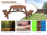 6-Person Outdoor Circular Wooden Picnic Table with 3 Built-in Benches for Patio Backyard Garden, 12154175