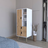 ZUN White and Macadamia 2-Drawer Tall Dresser B062P175197