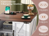 ON-TREND Farmhouse End Table with Charging Station, Rustic Wood Nightstand with Adjustable Shelf, N721P246478K