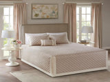 4 Piece Cotton Reversible Tailored Bedspread Set Khaki Queen B03597516