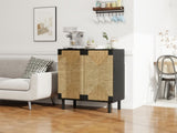 ZUN 2 Door Buffet Sideboard with Adjustable Shelves ,Storage Cabinet with Natural Seaweed Decor Doors W688P196193