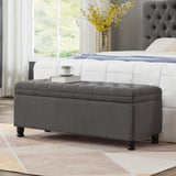 Upholstered tufted button storage bench ,Linen fabric entry bench with spindle wooden legs, Bed W2186P151307