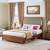 ZUN Queen Size Bed Frame with Upholstered Headboard, Queen Bed Frame with Charging Station and LED 46678786