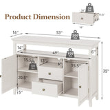 52.8" Rattan Sideboard, Boho Farmhouse Storage with Adjustable Shelves, Accent Buffet B082P232946