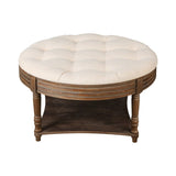 Large Round WaterProof Ottoman Coffee Table 2 Tier Oversized Button Tufted Ottoman with Wooden Shelf W1445P235089