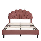 Full Size Upholstered Platform Bed with Flower Pattern Velvet Headboard, Bean Paste Red WF305290AAH