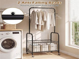 3-in-1 Rolling Clothes Rack with Storage Basket & Hooks, Metal Garment Rack for Laundry Bedroom 30051381