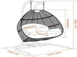 Charcoal Wicker Hanging Double-Seat Swing Chair with Stand w/Dust Blue Cushion MWTF-9716KD3
