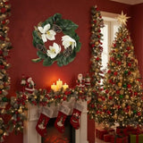 22" Christmas Wreath Creamy White Magnolia Elegant Holiday Door Decor, Indoor Outdoor Pinecone 52359282