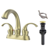 Bathroom Faucet 2-Handle Brushed Gold with Aerator, Swan Style 4-inch Centerset Vanity Sink with T3177P277484