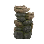 ZUN 18.9x16.1x30.3" Decorative 5 Tier Wood Rock Inspired Water Fountain with Lights and Pump, Brown W2078P178881