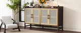 TREXM Rustic Sideboard with Decorative Rattan Doors and Adjustable Shelves for Entryway, Dining N715P203848D