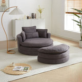 52' Swivel Accent Barrel Modern Grey Sofa Lounge Club Big Round Chair with Storage Ottoman chenille W834P150046