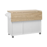 K&K 51" Fluted Kitchen Island with Drop Leaf, Farmhouse Accent Kitchen Island on Wheels with N707P221446W
