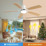 indoor Modern 52 Inch Ceiling Fan With Dimmable 6 Speed Wind 5 Blades Remote Control Reversible DC W882P146291