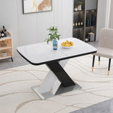 Modern Square Dining Table, Stretchable, White Table TopMDF X-Shape Black and White Color Table Leg W757P242760