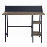 ZUN Rustic Oak and Black 2-Shelf Writing Desk with H-Shaped Base B062P209210