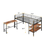 Twin Size Metal Loft Bed with Desk and Shelves,Black MF292498AAB