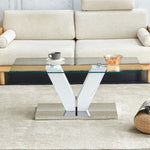 ZUN Modern minimalist coffee table. Transparent tempered glass tabletop with silver MDF pillars. W1151P152770