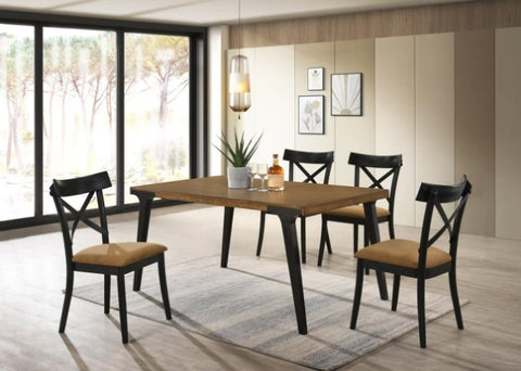 ZUN ACME Hillary Dining Table, Walnut & Black Finish DN02305