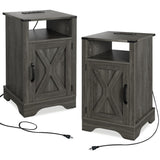 Farmhouse Nightstand Side Table, Wooden Rustic End Table, Tall Bedside Table with Electrical Outlets B082134937