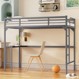 Twin Metal loft Bed with Desk, Ladder and Guardrails, bookdesk under bed, Silver W1676105930