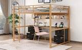 ZUN Full Size Metal Loft Bed with Desk, Drawers and Bedside Tray, Charging Station, USB and socket 86910642