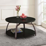 ZUN Dark Grey and Black Nickel Round Coffee Table B062P153642