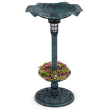 ZUN Green Standing Pedestal Birdbath and Feeder Combo with Solar Powered Lamp 50023949