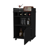 FM FURNITURE Crozier Bart Cart, with 1 shelf, 1 door and four built-in wine rack,black B128P321057